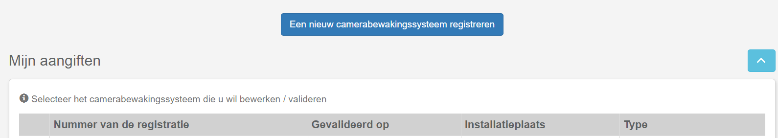 aangiftewebsite camera overzichtspagina