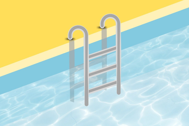 caricature d'une piscine avec escalier dans l'eau