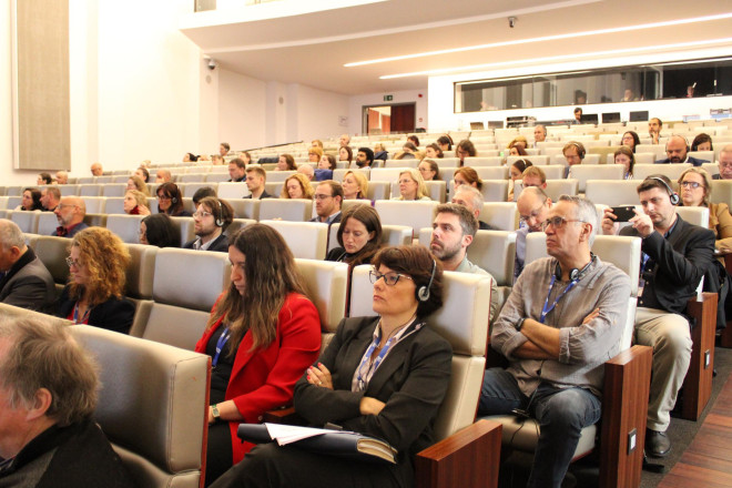 Deelnemers aan de conferentie over criminaliteitspreventie in de Musea voor Schone Kunsten in Brussel